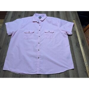 Interaffair Button Down Shirt Mens 4XL Pink Gingham Seersucker Short Sleeve